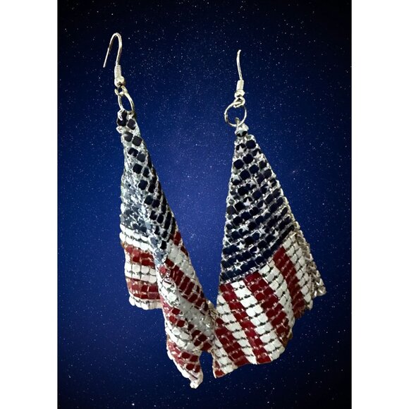 New American Flag Earrings Drop Dangle Stars Stripes Patriotic July 4 Ve… - Picture 1 of 12
